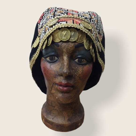 Vintage Accessories - Vintage India Headdress Indian Coin Head Dress Hat